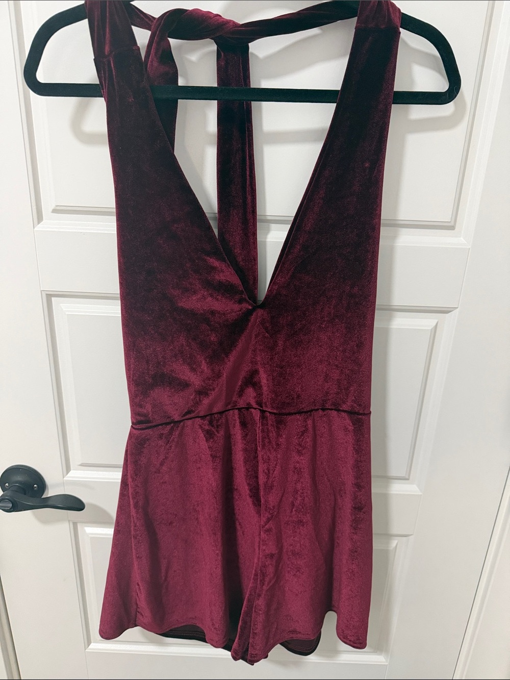 Boohoo Burgundy Velvet Deep V Romper Dress